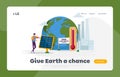 Green Energy, Global Warming and Environment Problems Landing Page Template. Man Character Set Up Solar Panel Royalty Free Stock Photo