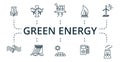 Green Energy icon set. Collection of simple elements such as the tidal energy, solar power, champagne, heart and arrow