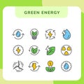 Green energy icon set collections pack with modern flat style smooth color Royalty Free Stock Photo