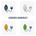 Green Energy icon set. Four elements in diferent styles from power and energy icons collection. Creative green energy icons filled