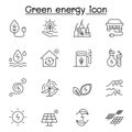 Green energy icon set in thin line style