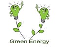 Green energy. Illustration on an ecological theme. Flowers from electric lamps. Ecological logo, banner, poster, postcard.