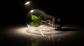 Green energy innovation concept: Light bulb holding a fresh maple leaf for environmental solutions. Royalty Free Stock Photo