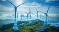 Green energy integration with wind turbines, solar panels, and eco friendly technology Royalty Free Stock Photo