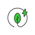 Green energy leaf icon in line design. eco, green, energy, leaf, renewable, power, clean, resource, natural isolated on