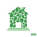 Green energy leaves house isolated logo vector design