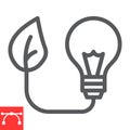 Green energy line icon, eco energy and ecology, light bulb with leaf sign vector graphics, editable stroke linear icon