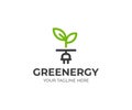 Green energy logo template. Sprout and power plug vector design