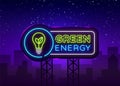 Green Energy neon sign vector. Eco Energy Design template neon sign, Ecology light banner, neon signboard, nightly Royalty Free Stock Photo