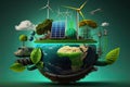 Green energy planet earth with solar panels , windmills and green nature areas Royalty Free Stock Photo