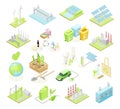 Green Energy with Solar Panels, Wind Generator and Hydro Power Station Isometric Big Vector Set Royalty Free Stock Photo