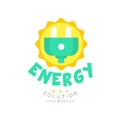 Green energy solution original logo design with electric plug for eco-friendly business or company. Alternative pure Royalty Free Stock Photo