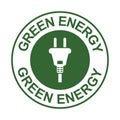 Green energy stamp with plug sign, power energy saving symbol, isolated on white background, vector illustrat