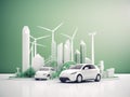 Green energy and sustainable concept, electric car and green city paper cut art. Generative AI Royalty Free Stock Photo