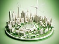 Green energy and sustainable concept, electric car and green city paper cut art. Generative AI Royalty Free Stock Photo