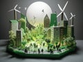 Green energy and sustainable concept, electric car and green city paper cut art. Generative AI Royalty Free Stock Photo