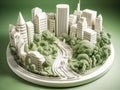 Green energy and sustainable concept, electric car and green city paper cut art. Generative AI Royalty Free Stock Photo