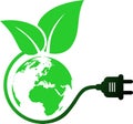 Green energy symbol in the form of a wire with a plug socket and a leaf and planet Earth as a renewable energy concept Royalty Free Stock Photo