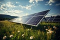 Green energy vision photovoltaic solar panel in a clean, lush field Royalty Free Stock Photo