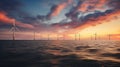 Green energy wind farm on the sea with beautiful clouds and sky Royalty Free Stock Photo