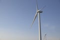 Green energy. Wind turbines at sunset for the production of renewable energy. Trentino, Italy Royalty Free Stock Photo