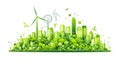 Green energy windmills and solar panels flat style illustration. Royalty Free Stock Photo