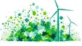 Green energy windmills and solar panels flat style illustration. Royalty Free Stock Photo