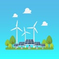 Green energy windmills and solar panels Royalty Free Stock Photo