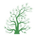 Green enviroment tree with different ecology leaves icons. Enviromental icons in leaves. Recycle, natural, organic, biofuel.