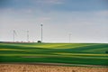Green environment. Eco power. Wind turbines generating electricity. Spring sunny day Royalty Free Stock Photo