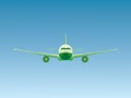 A green environment friendly jet airplane flying in the sky