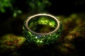 Green epoxy resin ring, elaborately faceted. Generate Ai Royalty Free Stock Photo