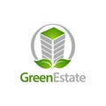 Green Estate. Circle building with leaf icon logo concept design template