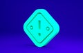 Green Exclamation mark in triangle icon isolated on blue background. Hazard warning sign, careful, attention, danger Royalty Free Stock Photo
