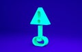 Green Exclamation mark in triangle icon isolated on blue background. Hazard warning sign, careful, attention, danger Royalty Free Stock Photo