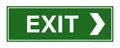 Green exit sign. Emergency way. Escape door for evacuation. Fire exit with arrow sign. Safety place in building. Isolated rescue