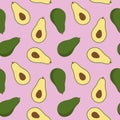 green exotic avocado pattern seamless on a pink background vector
