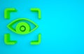 Green Eye scan icon isolated on blue background. Scanning eye. Security check symbol. Cyber eye sign. Minimalism concept Royalty Free Stock Photo