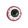Green eyeball, hand drawn doodle, sketch in woodcut style, vector illustration Royalty Free Stock Photo