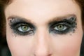 Green eyes woman, black makeup eye shadow Royalty Free Stock Photo