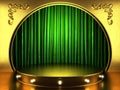 Green fabric curtain with gold
