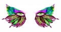 Green fairy eyes with makeup, purple, green wings of butterfly shape eyeshadows