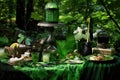 green fairy-themed picnic setup with absinthe Royalty Free Stock Photo