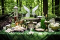 green fairy-themed picnic setup with absinthe Royalty Free Stock Photo