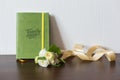 Green family diary with leather cover. Royalty Free Stock Photo