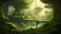 Green fantasy adventure forest flowers garden river