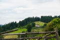 Green farmland in Carpathian Mountains Royalty Free Stock Photo