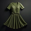 Hyper Realistic Green T-shirt Khaki Dress On Black Background