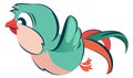 Green feather bird mascot. Cartoon character flying Royalty Free Stock Photo