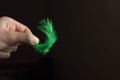 Green feather isolated on black background cutout Royalty Free Stock Photo